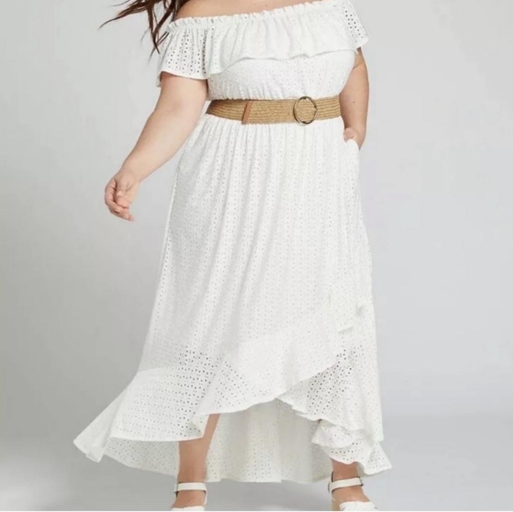 Lane Bryant White Eyelet Off-Shoulder Maxi Dress